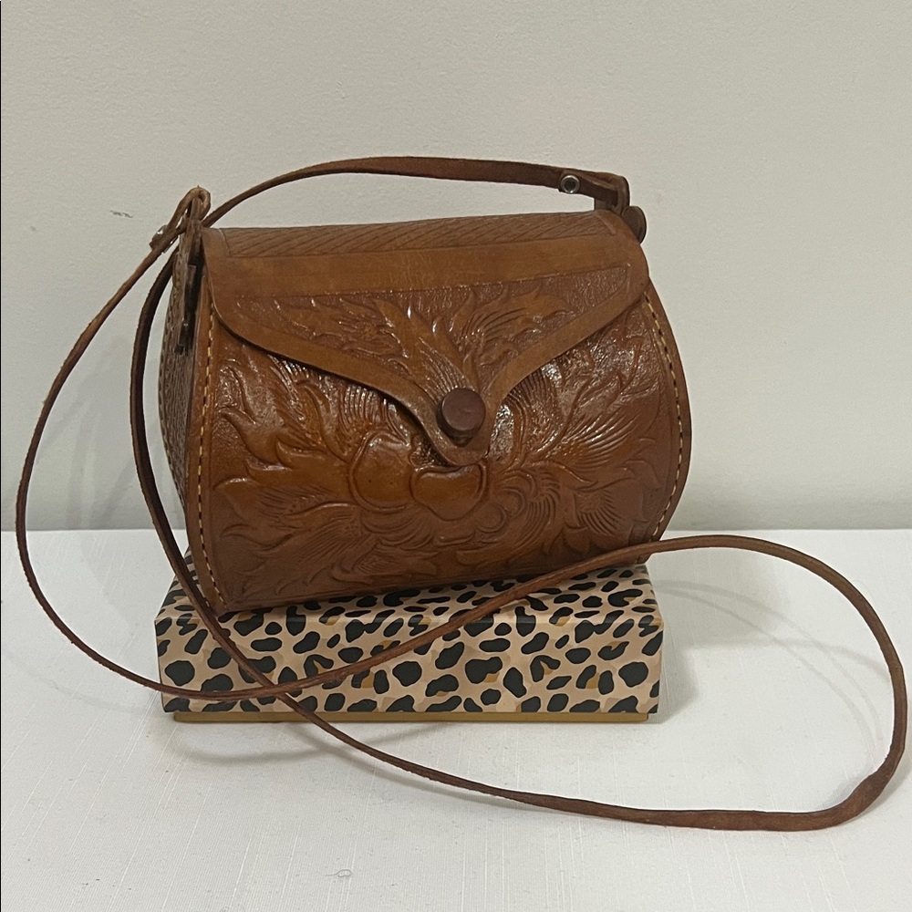 Tooled Leather Brown Shoulder Bag